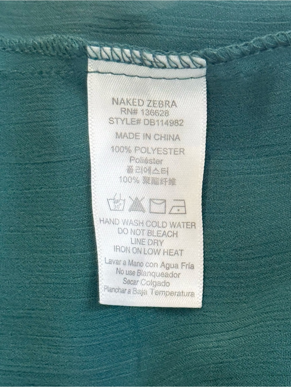 Naked Zebra Green Chiffon Blouse Size L Flared Cuffs Keyhole Back Sheer⁠ - Picture 5 of 5